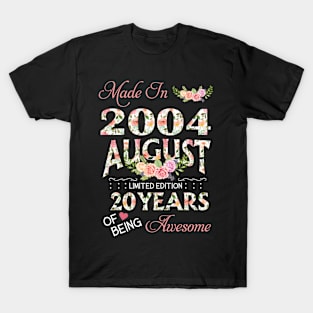 G462004 Flower August 2004 20 Years Of Being Awesome 20th Birthday for Women and Men T-Shirt